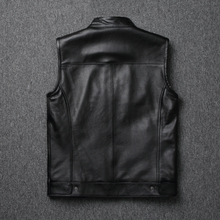 Load image into Gallery viewer, Men&#39;s Black Genuine Leather Biker Vest
