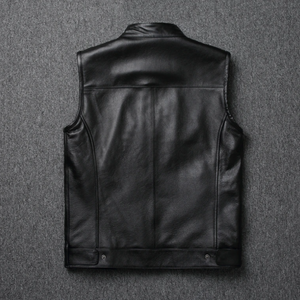 Men's Black Genuine Leather Biker Vest