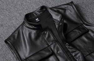 Men's Black Genuine Leather Biker Vest