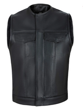 Cargar imagen en el visor de la galería, Men&#39;s Black Cowhide Collarless Motorcycle Vest
