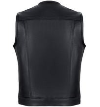 Indlæs billede til gallerivisning Men&#39;s Black Cowhide Collarless Motorcycle Vest
