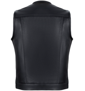 Men's Black Cowhide Collarless Motorcycle Vest