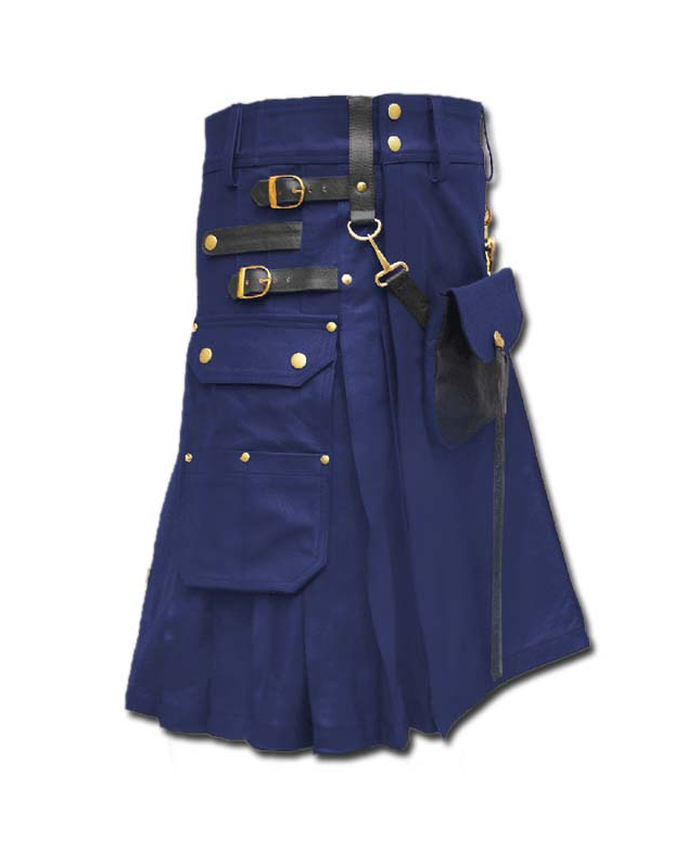 Men's Blue Leather Kilt With Sporran