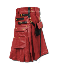 Men's Red Leather Kilt With Sporran