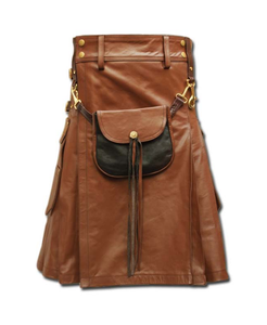 Men's Tan Leather Kilt With Sporran