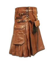 Indlæs billede til gallerivisning Men&#39;s Tan Leather Kilt With Sporran
