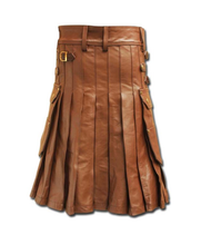 Indlæs billede til gallerivisning Men&#39;s Tan Leather Kilt With Sporran
