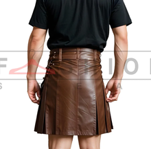 Load image into Gallery viewer, Men&#39;s Dark Brown Genuine Leather Pleated Kilt
