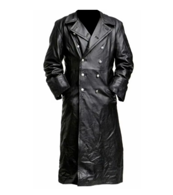 Men's Black Genuine Leather Long Coat