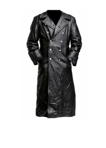 Men's Black Genuine Leather Long Coat