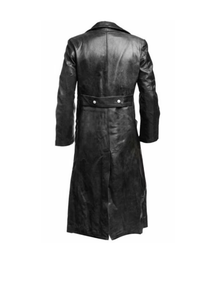 Men's Black Genuine Leather Long Coat