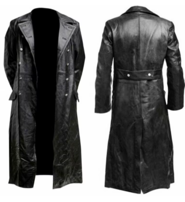 Men's Black Genuine Leather Long Coat