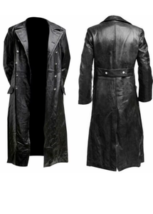 Men's Black Genuine Leather Long Coat