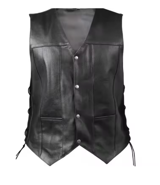 Gilet sans manches en cuir de mouton véritable noir pour homme