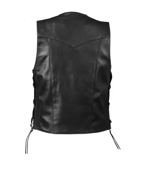 Gilet sans manches en cuir de mouton véritable noir pour homme