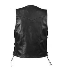 Men's Black Genuine Sheep Leather Laced Vest