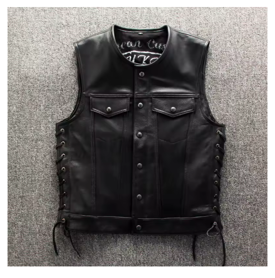 Men's Black Genuine Leather Laced Vest