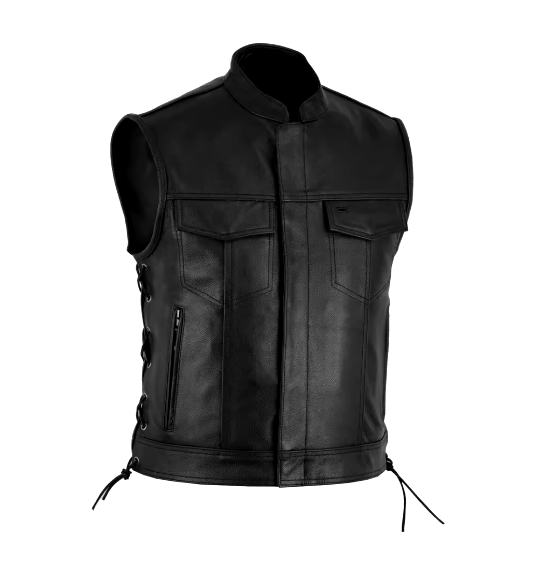 Gilet sans manches en cuir de mouton véritable noir pour homme