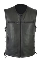 Carica l&#39;immagine nel visualizzatore di Gallery, Men&#39;s Black Genuine Leather Laced Waistcoat Vest
