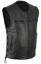 Carica l&#39;immagine nel visualizzatore di Gallery, Men&#39;s Black Genuine Leather Laced Waistcoat Vest
