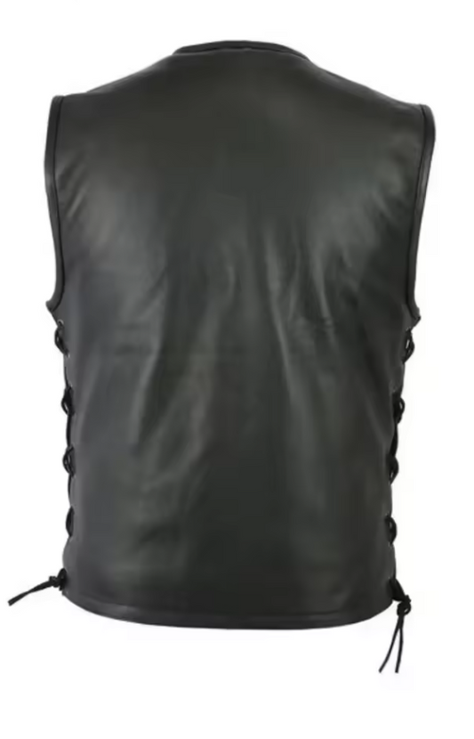 Gilet sans manches en cuir de mouton véritable noir pour homme