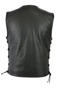 Men's Black Genuine Leather Laced Waistcoat Vest