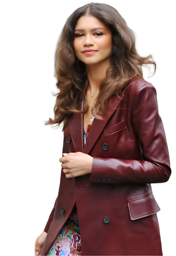 Women's Burgundy Double Breasted Leather Long Coat