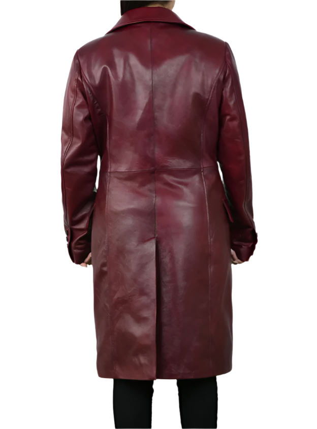 Women's Burgundy Leather Trench Coat