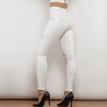 Lataa kuva Galleria-katseluun, Women&#39;s White Leather motorcycle leggings pants with fur inside

