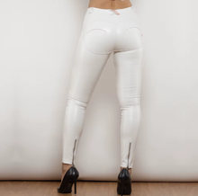 Lataa kuva Galleria-katseluun, Women&#39;s White Leather motorcycle leggings pants with fur inside
