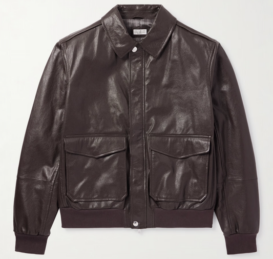 Men's Brown Leather Bomber Jacket