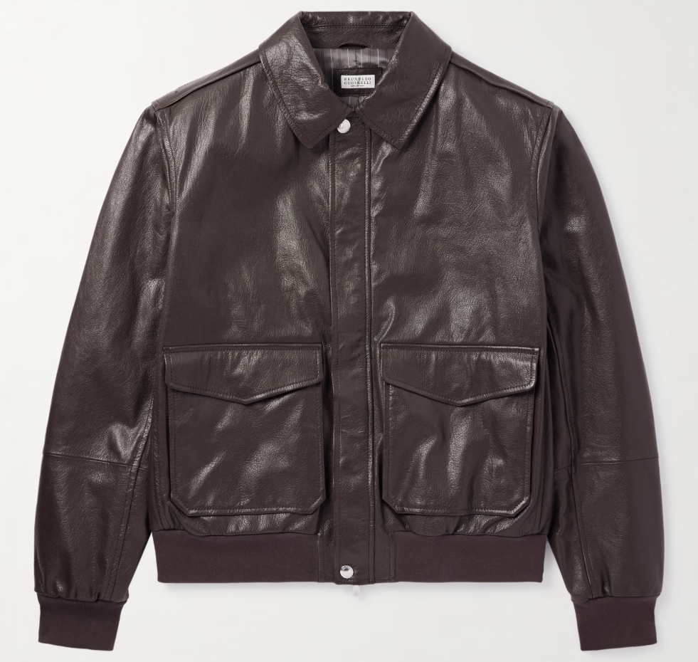 Men's Brown Leather Bomber Jacket