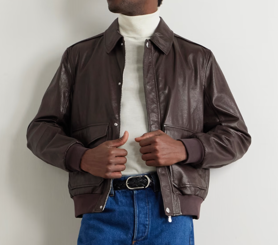 Men's Brown Leather Bomber Jacket