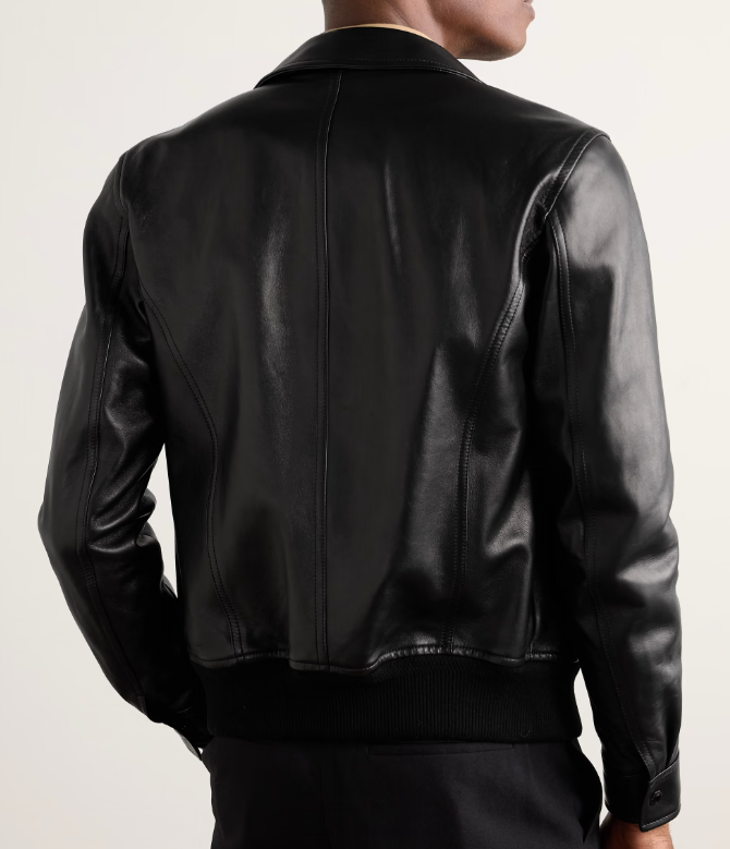 Blouson motard matelassé noir à col nageur en cuir véritable