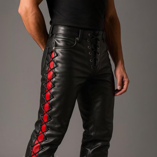 Men's Genuine Leather Lace Up Pants