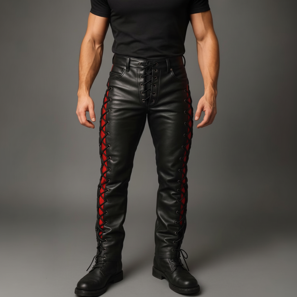 Men's Genuine Leather Lace Up Pants