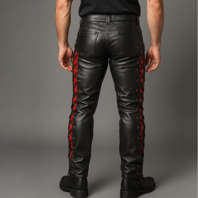 Men's Genuine Leather Lace Up Pants