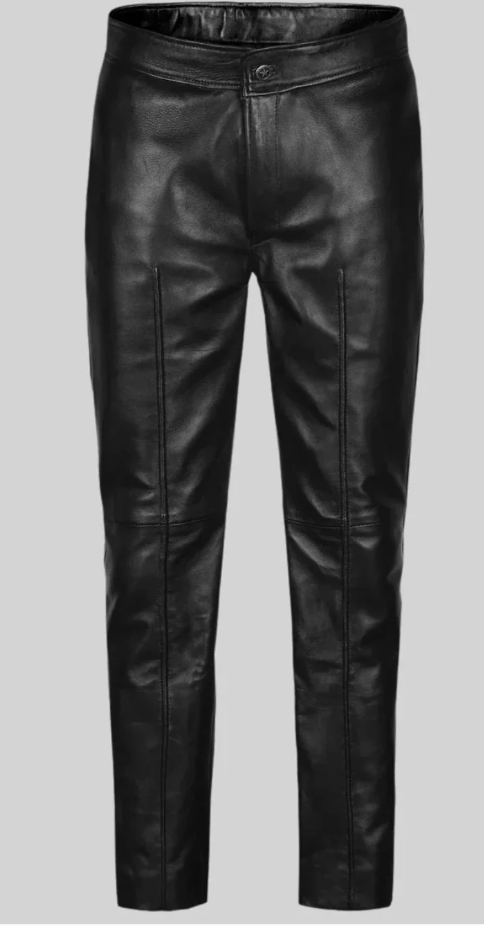 Pantalon de motard coupe slim en cuir véritable pour hommes