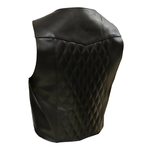 Men's Black Genuine Leather Quilted Open Vest