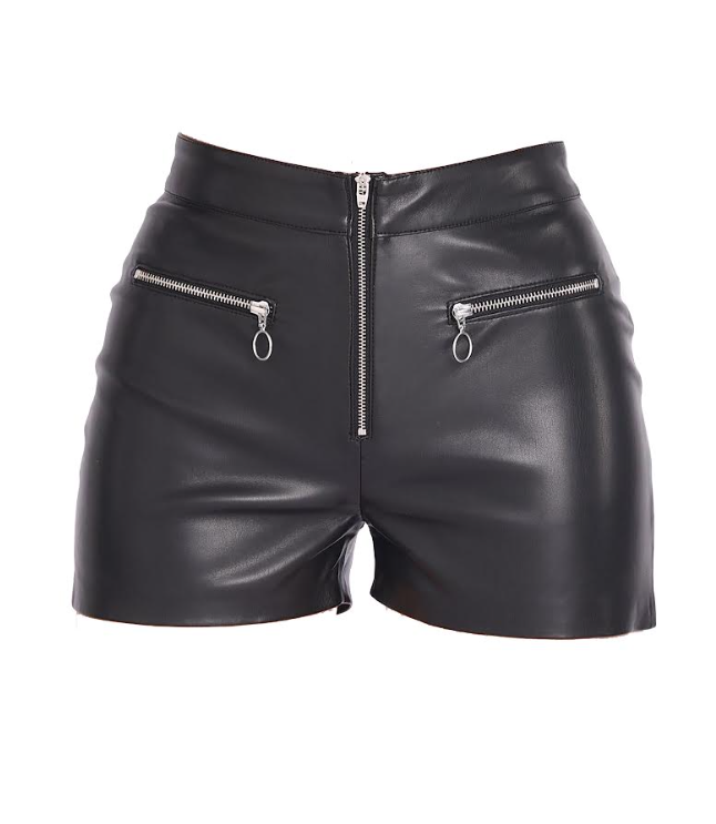 Women's Black Leather Shorts