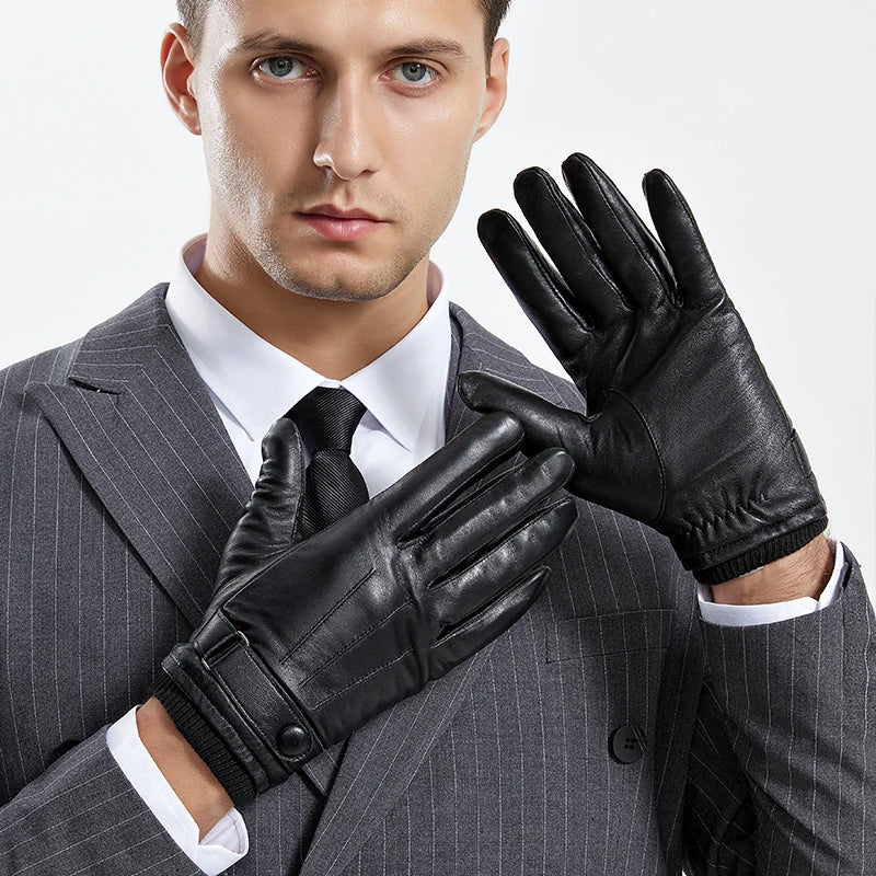 Men's Genuine Sheepskin Gloves Warm Fleece Touch Screen