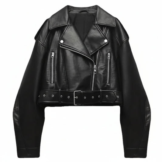 Women Black Leather Motorcycle Jacket