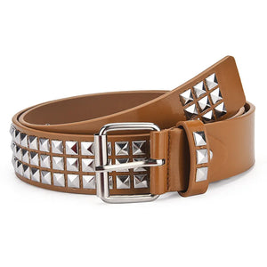 Punk Rivet Rock With Pin Buckle Square Beads Leather Belt for Men Women