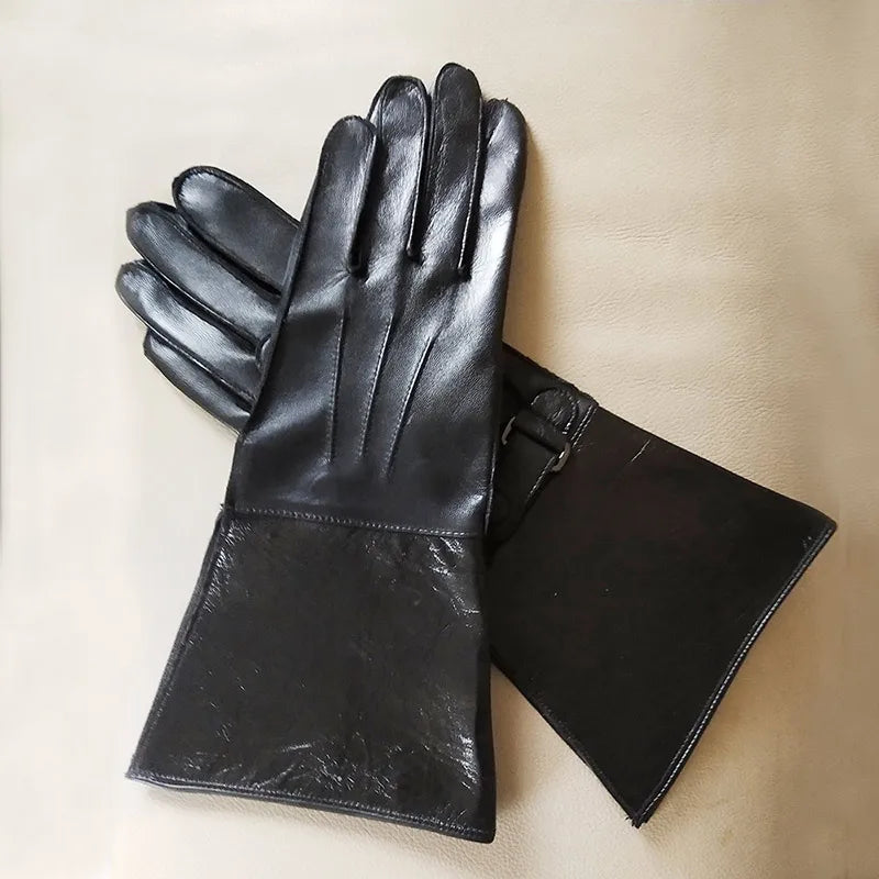 Mens Leather gloves Touch Screen Luxury Unlined Genuine Leather Long Sleeve Moto Gloves