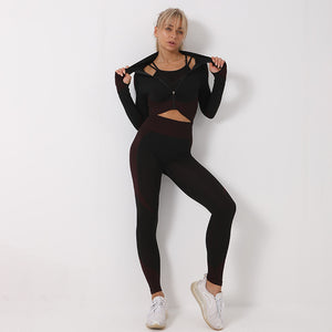 3PCS Yoga Set Seamless Sport Set Women Gym Clothing Tracksuit