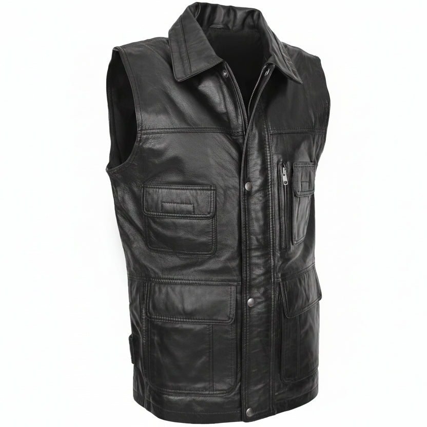 Men's Black Leather Vest