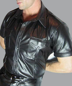 Men's Leather Slim Fit Short Sleeve Shirt