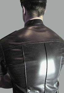 Men's Leather Slim Fit Short Sleeve Shirt