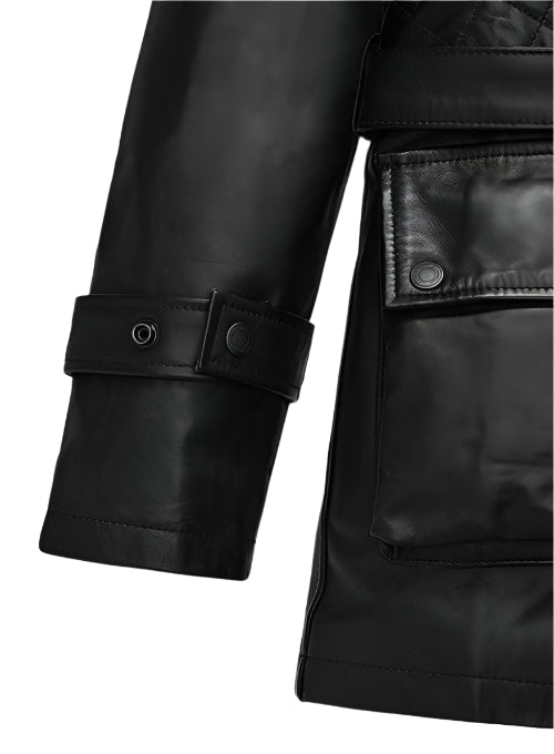Women's Black Leather Coat Jacket