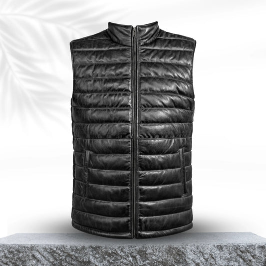 Gilet en cuir véritable marron pour homme